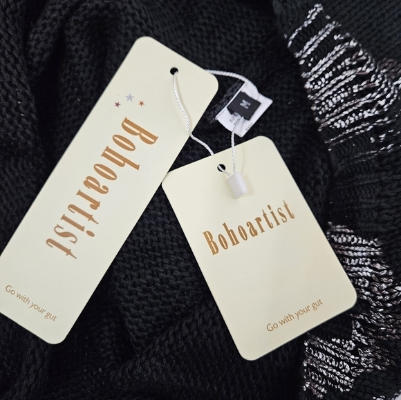 NWT Bohoartist Black & Silver Metallic Oversized‎ Scoop Neck Sweater Medium N60 - Picture 6 of 10